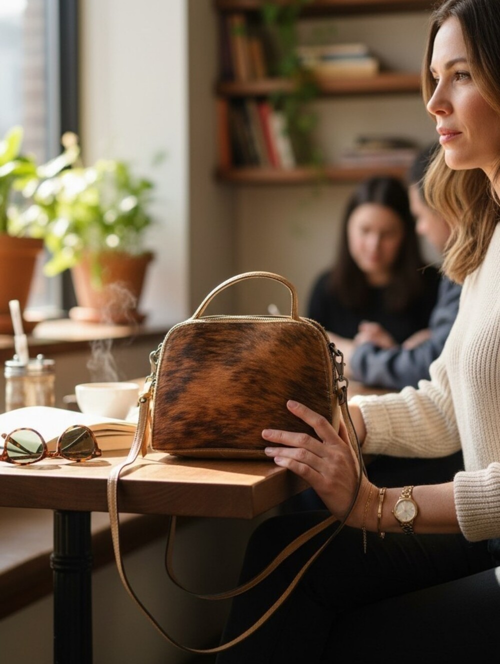 R. Collection Bolsa Genuine Leather/Cow Hair Crossbody Bag